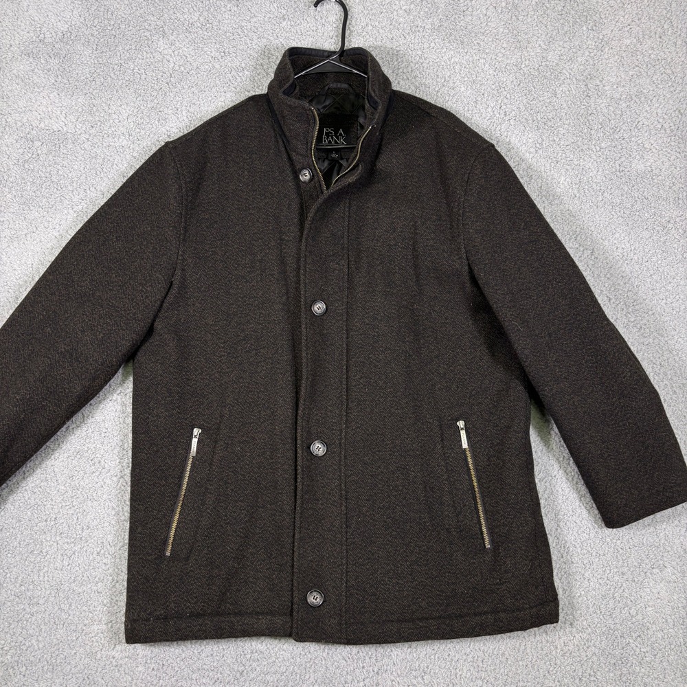 Jos A Bank Mens Brown Wool Blend Tweed Quilted Lining Car‎ Coat Jacket Large